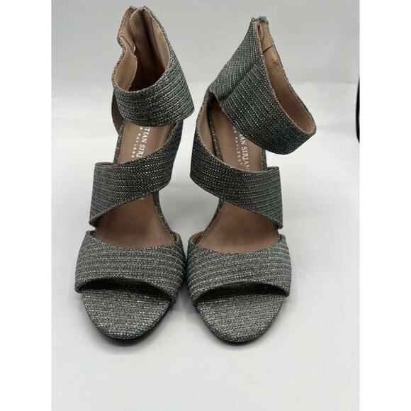 Christian Siriano Silver Shimmer Party Pumps 3.5" Heels Open Toe Ankle Strap 8 - Picture 1 of 10